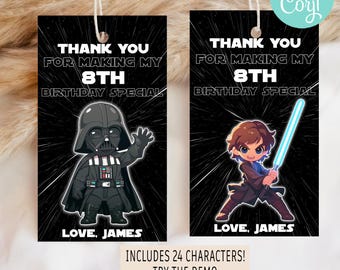 Editable Star Wars Thank You Tags: Birthday Party Favors (Digital Download 2x3.5")
