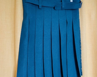 Blue-green linen kilt - Size S - Made in France