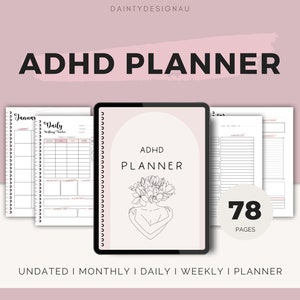 I ADHD Undated Digital Planner I PDF for iPad, Goodnotes & Android I Self care I