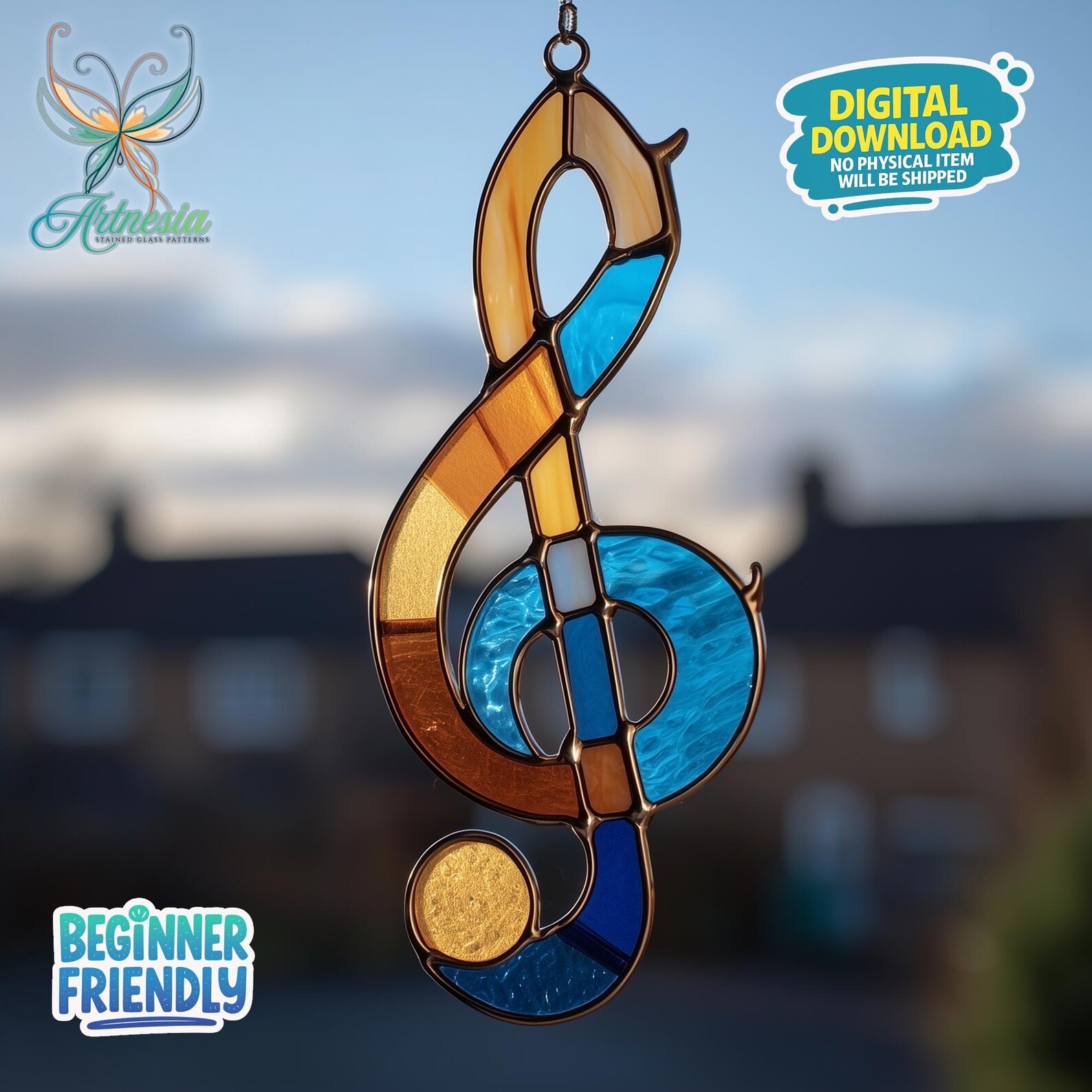 Music Notes Stained Glass Pattern, Musical Note Suncatcher, Stained ...