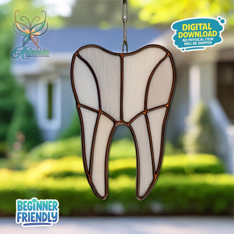 Tooth Stained Glass Pattern Tooth Stained Glass Pattern, Tooth Suncatcher, Stained Glass Dentist ...