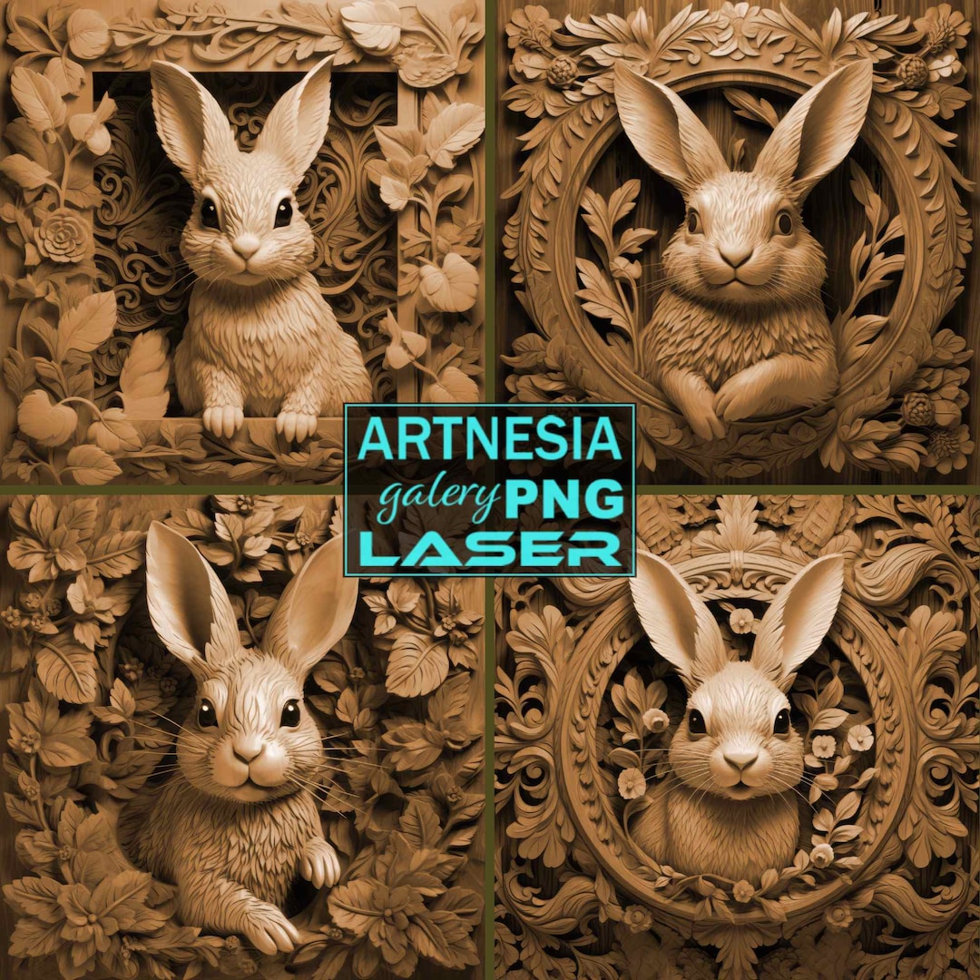 4 Bunny 3D Illusion PNG Laser Burn File, Digital Relief Design ...