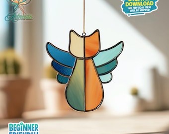 Digital Download Stained Glass Cat With Angel Wings Pattern | Festive ...