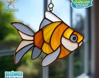 金魚のステンドグラス模様、金魚のサンキャッチャー模様、魚のステンド