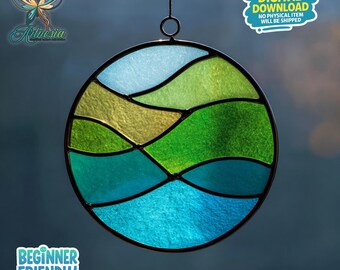 Aurora Borealis gebrandschilderd glaspatroon, noorderlicht Suncatcher, gebrandschilderd glas, Suncatcher-sjabloon, woondecoratie, knutselcadeau, kunst aan de muur
