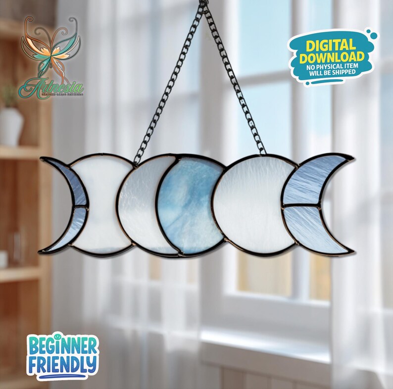 Moon Phases Stained Glass Pattern, Moon Suncatcher, Stained Glass Moon ...