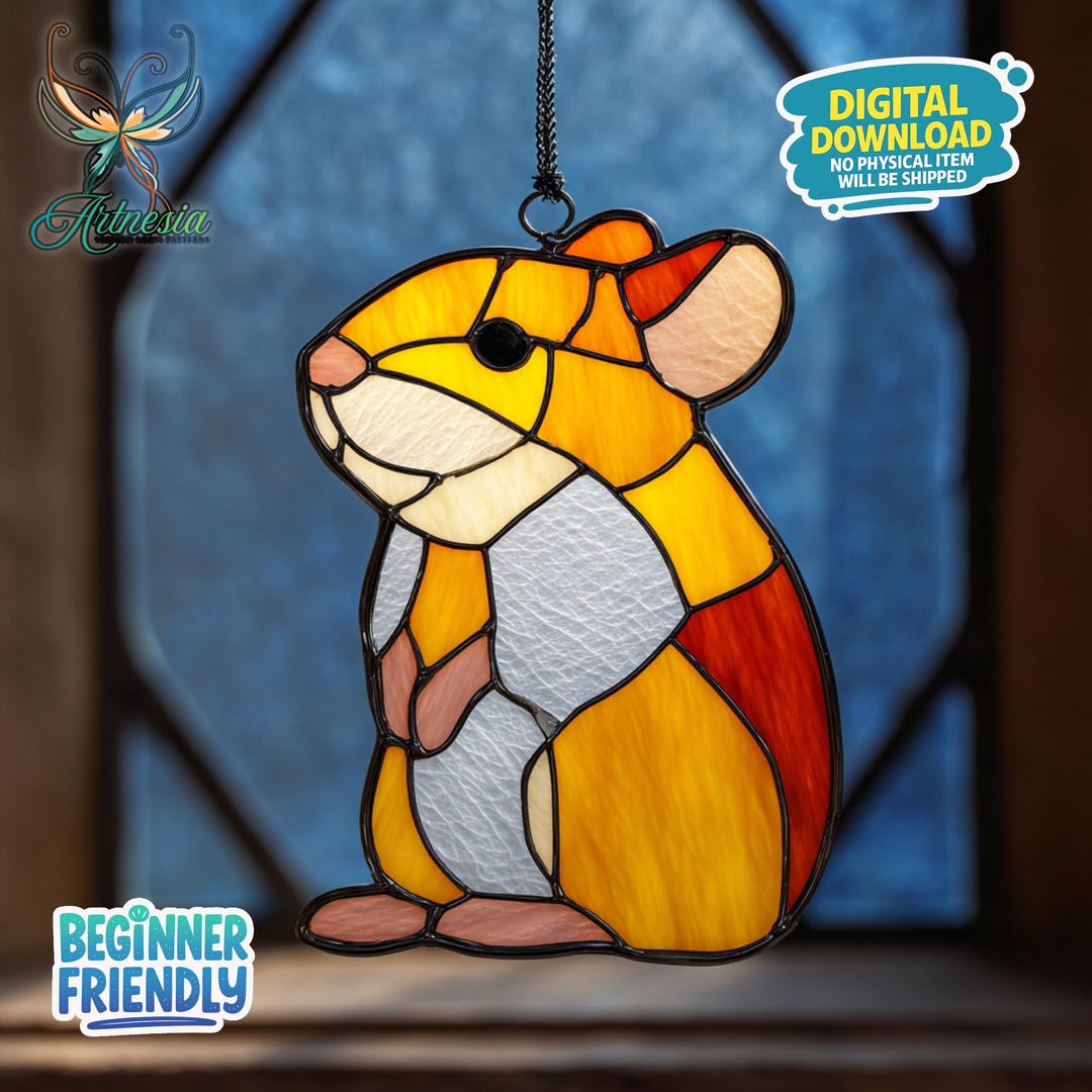 Cute Hamster Stained Glass Pattern, Hamster Suncatcher, Hamster Stained ...