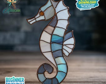 Seahorse Stained Glass Pattern, ocean Suncatcher, Seahorse Stained Glass, Suncatcher Template, Home Decor, Crafting Gift, Wall Art