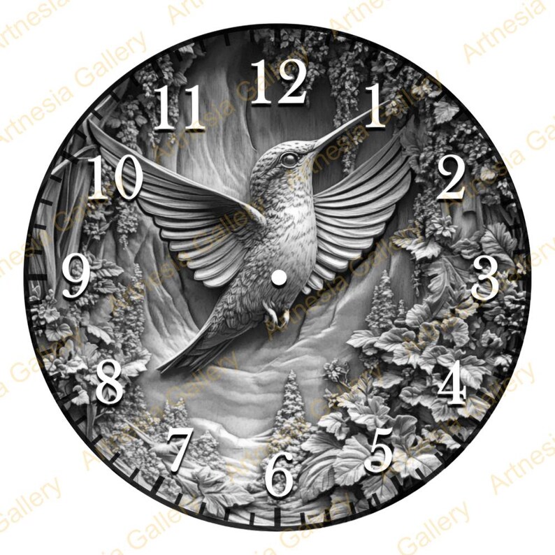 Hummingbird 3D Illusion Clock Template: Laser Engraved PNG (digital ...
