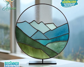 Gebirgskette Glasmalerei-Muster, Natur Suncatcher, Wohnkultur, Suncatcher, Bastelgeschenk, Glasmalerei-Fensterbehang, Bergkunst