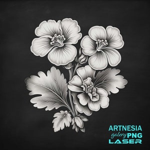 Geranium flower PNG Laser engraving file for Slate Coaster, Laser ready Design, Slate Coaster Engraved, CNC router files