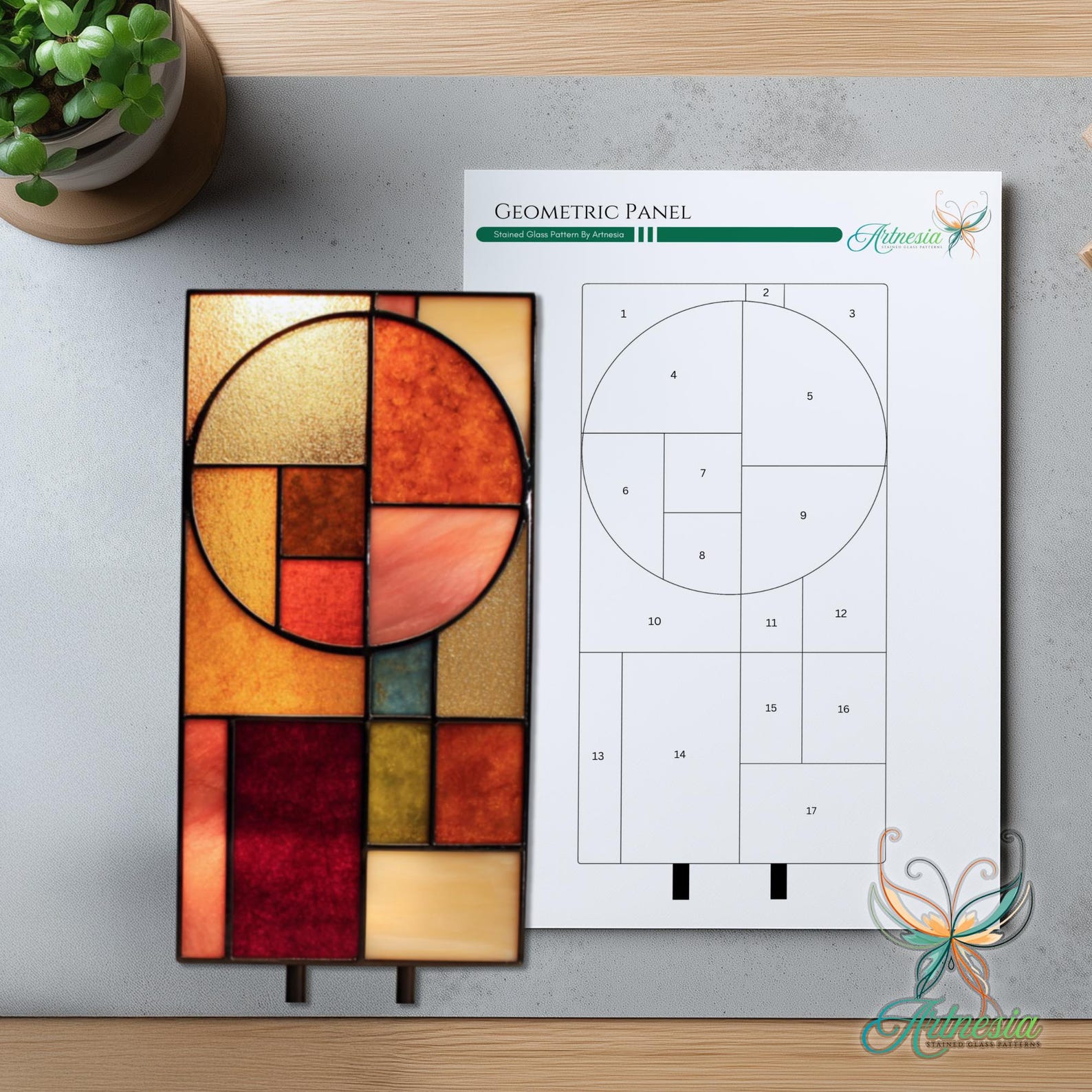 Geometric Panel Stained Glass Pattern, Geometric Stained Glass Art ...