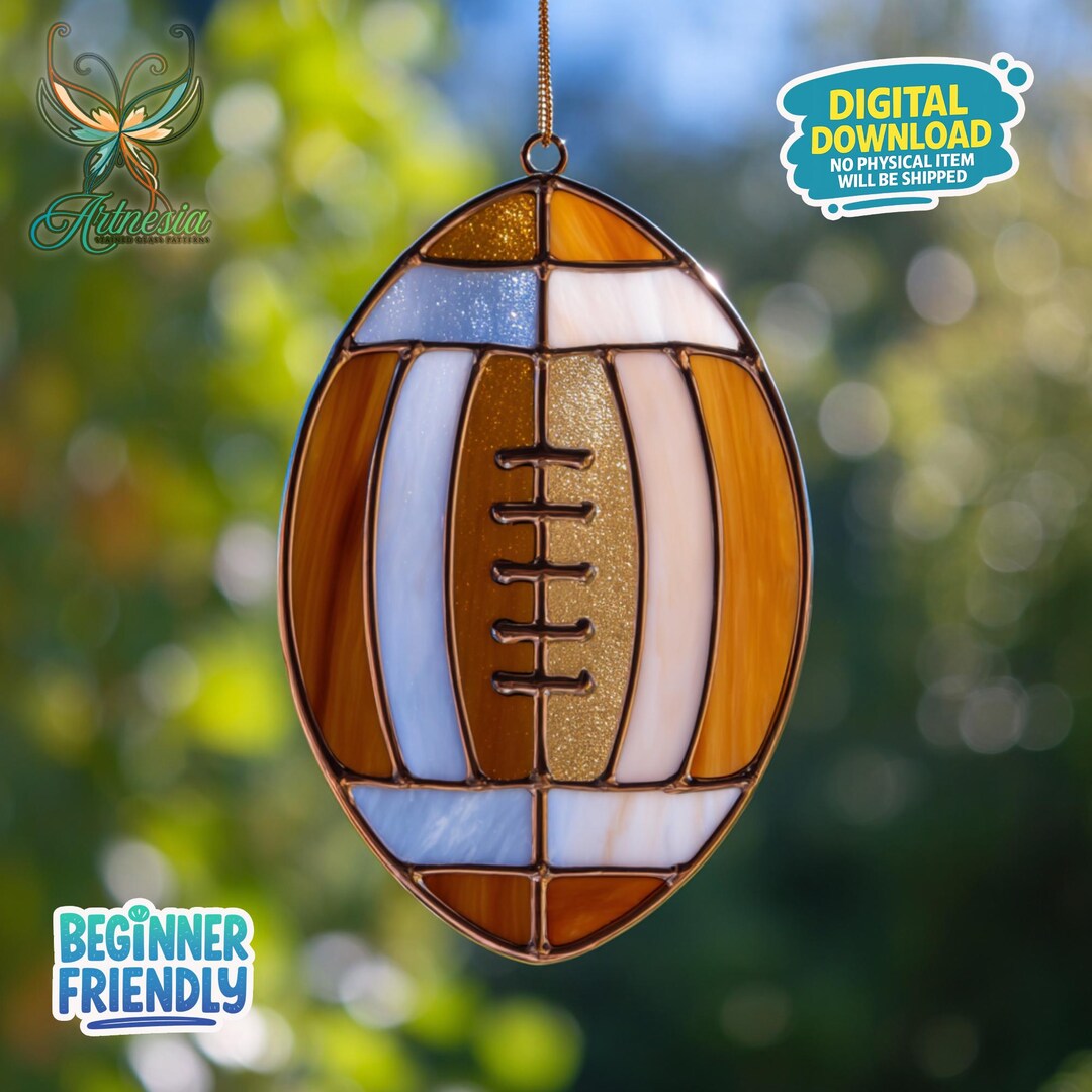Stained Glass Rugby Patterns Rugby Ball Stained Glass Pattern, Football Suncatcher, Stained Glass ...