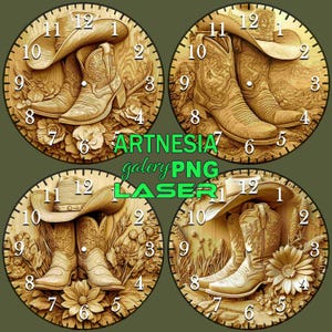 Western 3D Illusion Clock Template: Laser Engraved Design (PNG, Lightburn File)