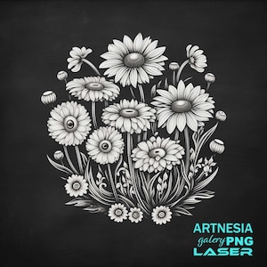 Daisy flower v2 PNG Laser engraving file for Slate Coaster, Laser ready Design, Slate Coaster Engraved, CNC router files