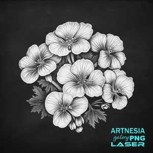 Geranium flower v2 PNG Laser engraving file for Slate Coaster, Laser ready Design, Slate Coaster Engraved, CNC router files