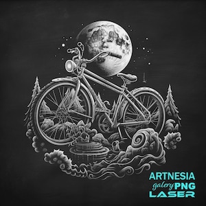 Bike on the moon PNG Laser engraving file for Slate Coaster, Laser ready Design, Slate Coaster Engraved, CNC router files