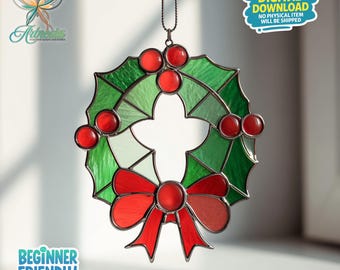 デジタルダウンロード ステンドグラス クリスマスリース ヒイラギ