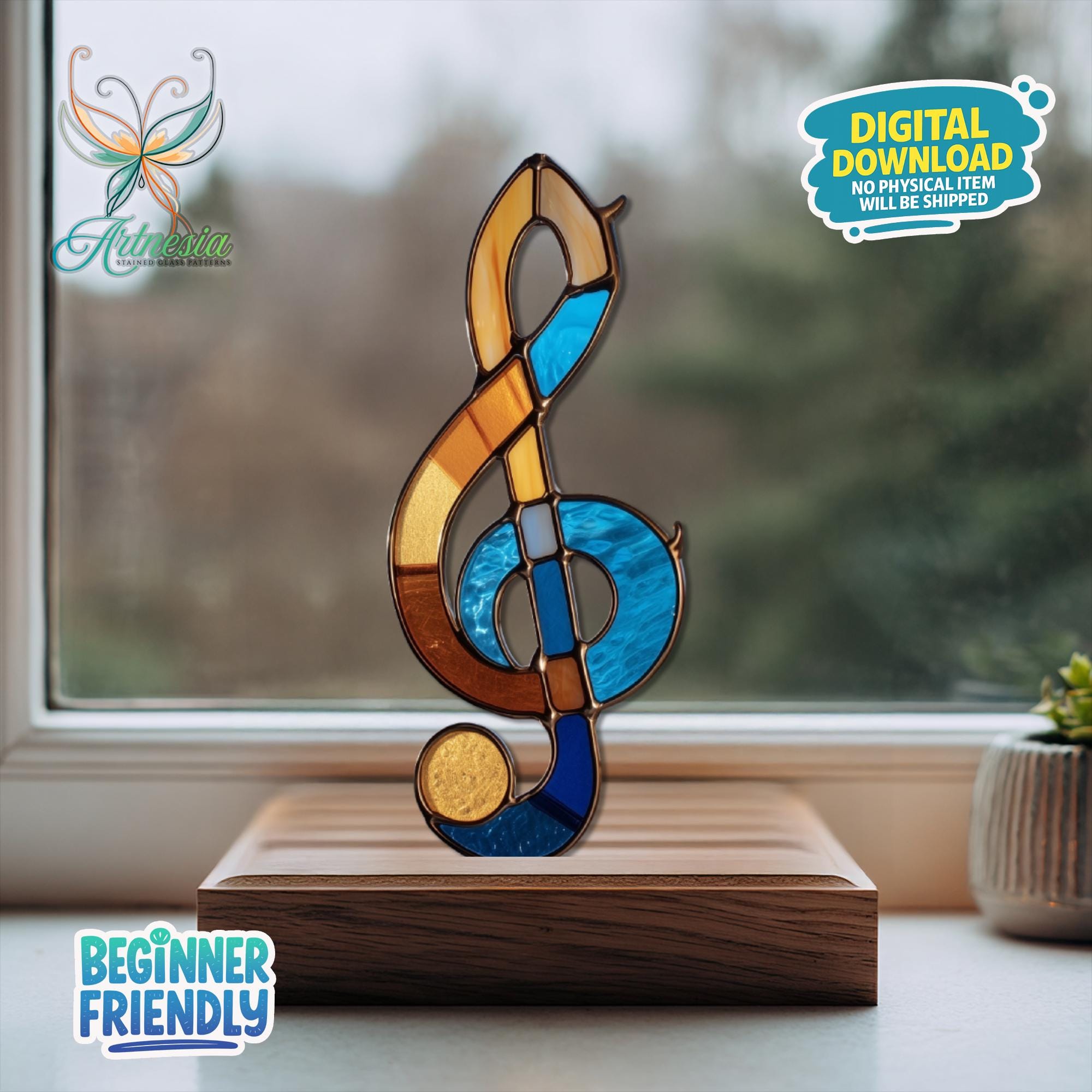 Music Notes Stained Glass Pattern, Musical Note Suncatcher, Stained ...