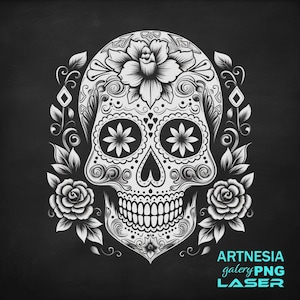 Sugar skull PNG Laser engraving file for Slate Coaster, Laser ready Design, Slate Coaster Engraved, CNC router files