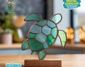 Turtle Stained Glass Pattern, Turtle Stained Glass, Suncatcher, Turtle Suncatcher, Crafting Gift, DIY Stained, Stained Glass PDF, Handmade