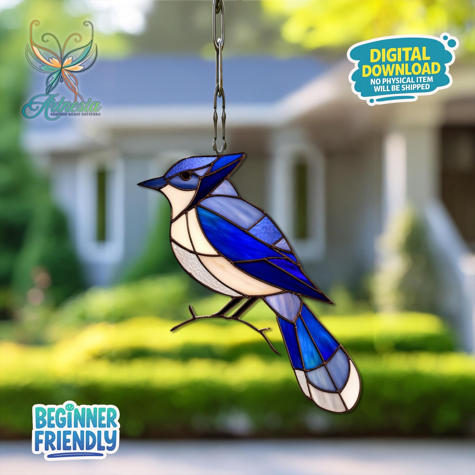 Blue Jay Stained Glass Pattern, Bird Stained Glass, Animal Suncatcher ...