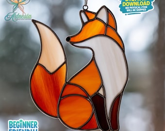 Red Fox Stained Glass Pattern, Fox Suncatcher, Stained Glass Fox, Suncatcher Template, Home Decor, Crafting Gift, Wall Art, Handmade