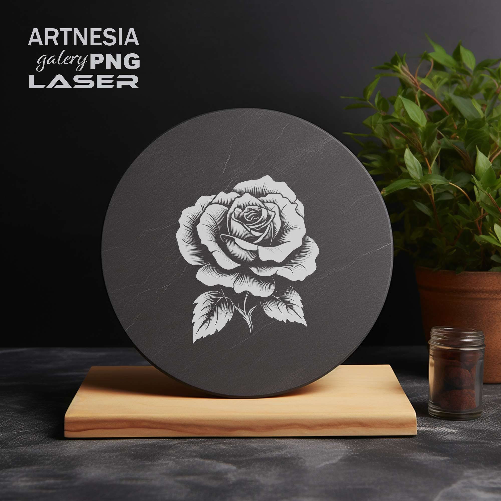 Rose Flower V1 PNG Laser Engraving File for Slate Coaster, Laser Ready ...