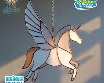 Pegasus Stained Glass, Pegasus Suncatcher, Crafting Gift, Stained Glass, Handmade Pattern, Wall art, Animal Hanging Decor, Wall Decor