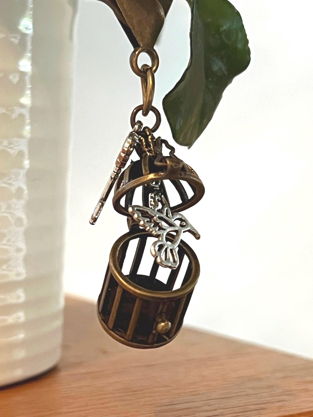 Caged Hummingbird Keychain: Antique Bronze Birdcage Locket - Etsy