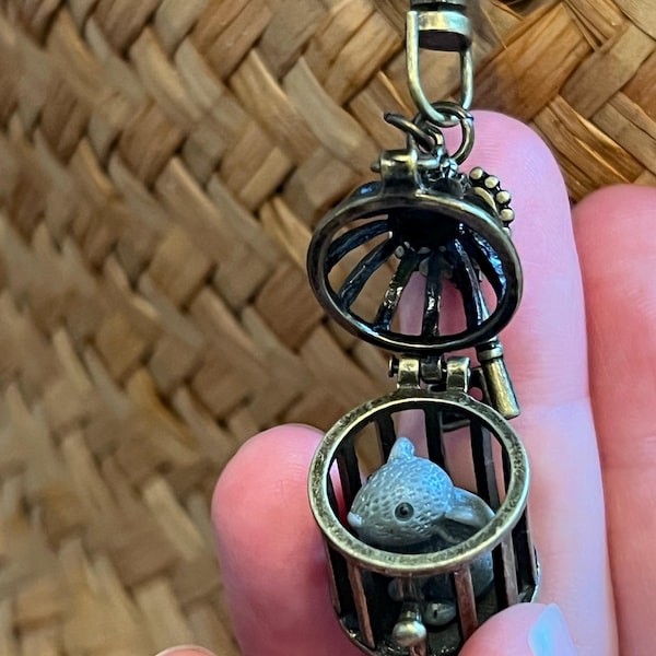 Rat in a Cage Keychain: Antique Bronze Birdcage Locket