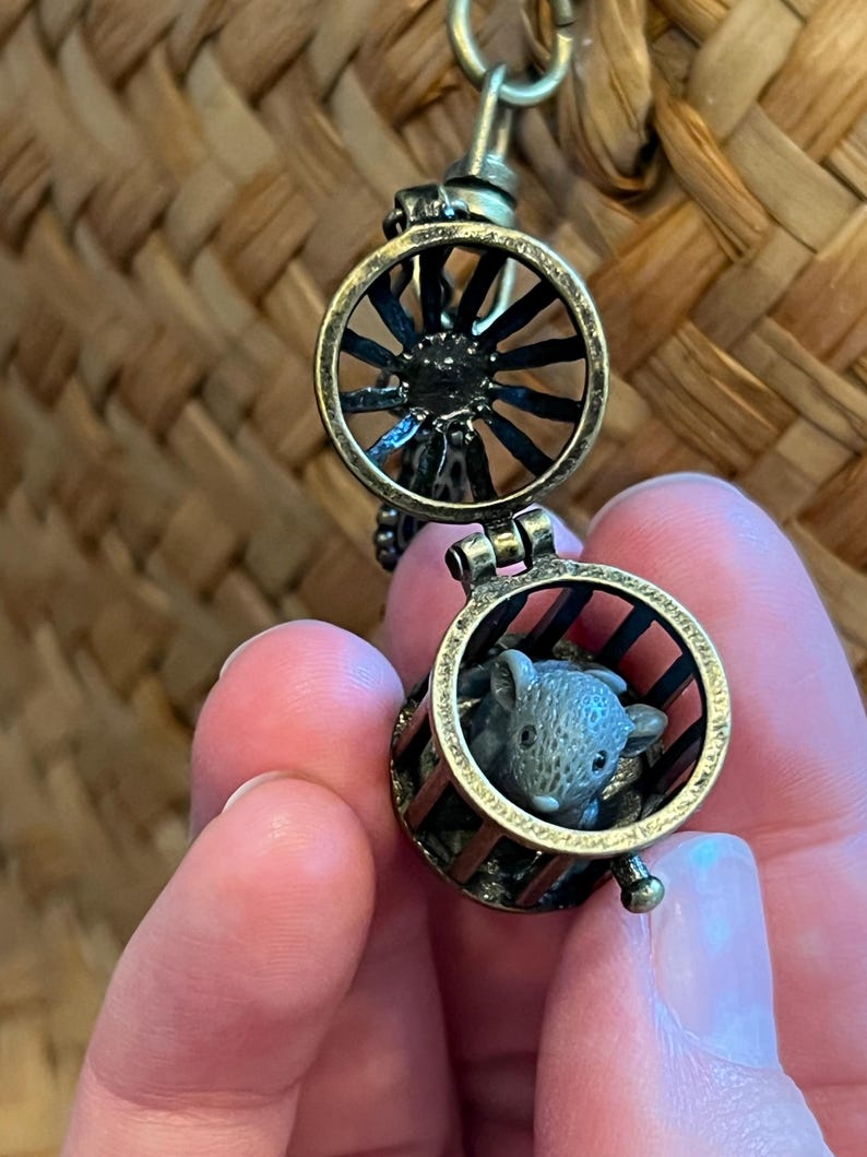 Rat in a Cage Keychain: Antique Bronze Birdcage Locket - Etsy