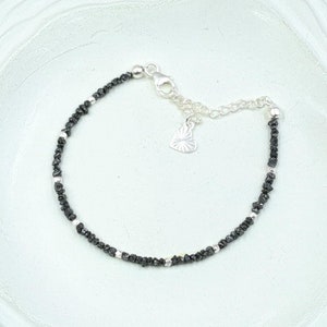 Black Uncut Diamond Bracelet 925 Sterling Silver Raw Rough Diamond Beads Bracelet 2 - 3 mm Black Uncut Diamond Jewelry Bracelet