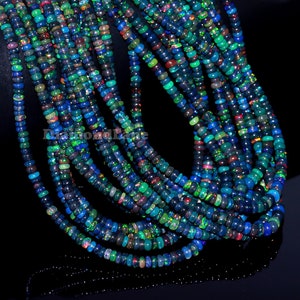 AAA+ Black Ethiopian Opal Beads: Smooth Welo Fire Opal Rondelle Strand (3-5mm)