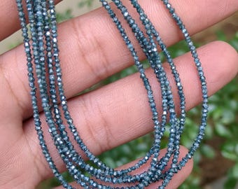 Natürliche blaue Diamantperlen: Facettierte Rondelle, 38 cm Strang