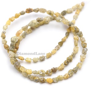 Yellow Raw Diamond Beads: Natural Uncut Nuggets, 3-4mm, 15 Inch Strand