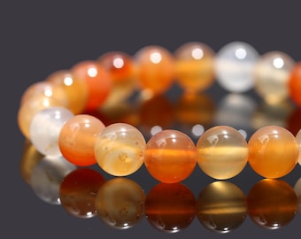 Natural Carnelian Bracelet: 8mm Smooth Round Red Stone Bead