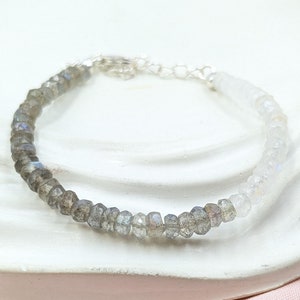 Labradorite Rainbow Moonstone Bracelet: 925 Sterling Silver Gemstone Jewelry