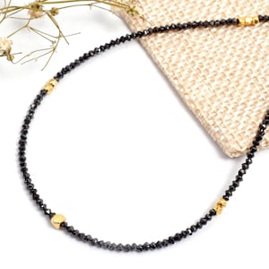 Collana Rondelle con diamanti neri sfaccettati: 16 pollici, argento oro vermeil
