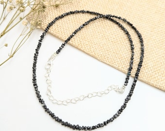 Raw Black Diamond Bead Necklace: Uncut Rough Diamond Jewelry