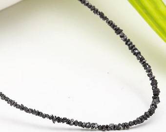 Collar de pepitas de diamante negro: cuentas en bruto, plata de ley