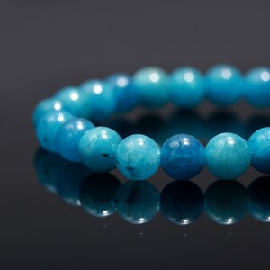 Blue Apatite Bracelet Natural Blue Beaded Stone Bracelet Authentic Healing Crystals 8 mm Smooth Round Gemstone Bead Christmas Halloween Gift