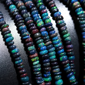 Black Opal Beads Top Quality Black Ethiopian Opal Smooth Rondelle Beads 3 - 3.5 mm Fire Opal Rondelle Beads Personalized Jewelry