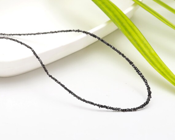 Natural Rough Black Diamond Nuggets Necklace – 18" 925 Sterling Silver Cable Chain