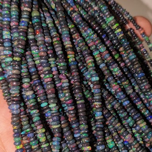 Black Ethiopian Opal Bead 3 - 5mm Smooth Rondelle Ethiopia Opal Beads for Jewelry Making Black Opal Beads Personalized Jewelry Handmade Gift