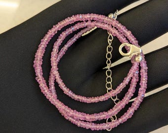 Pink Sapphire Beaded Necklace: Sterling Silver Gemstone Jewelry