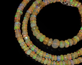 Collar de ópalo welo etíope: cuentas redondas facetadas de plata de ley