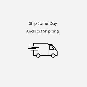 May include: Black and white illustration of a delivery truck with the text "Ship Same Day And Fast Shipping".