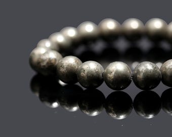 8mm Pyrite Bead Bracelet: Smooth Round Gemstone, Healing Crystal