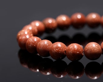 Sunstone Bead Bracelet: 8mm Round Gemstone, 7 Inch
